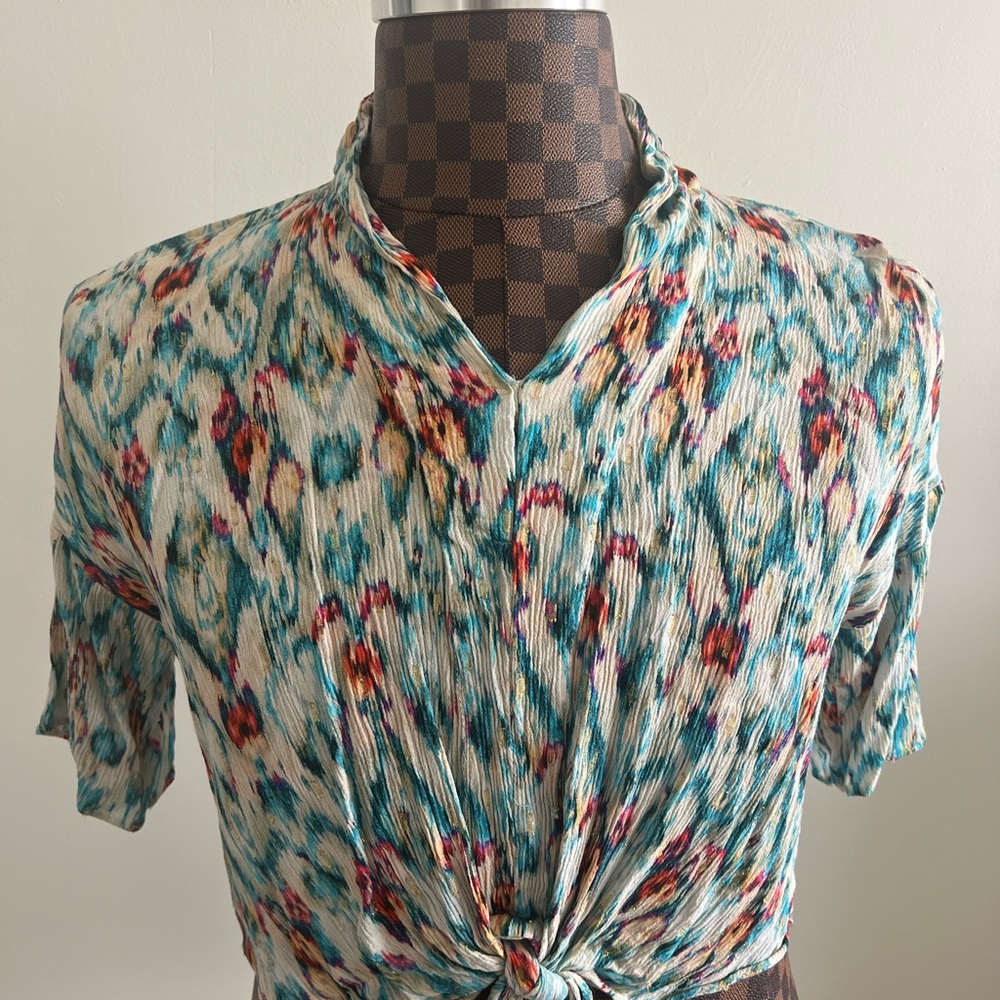 Zara Multicolor Abstract Print Women's front knot Top size small